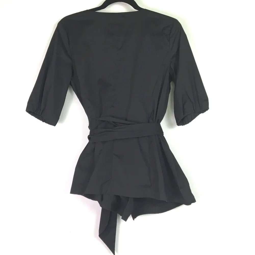 Banana Republic Stretch Wrap Tie Waist Blouse Size M Black